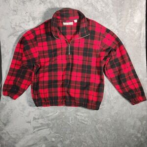 ME SPORT Plaid Fleece Pullover Jacket Men's XL Red Black 1/4‎ Zip